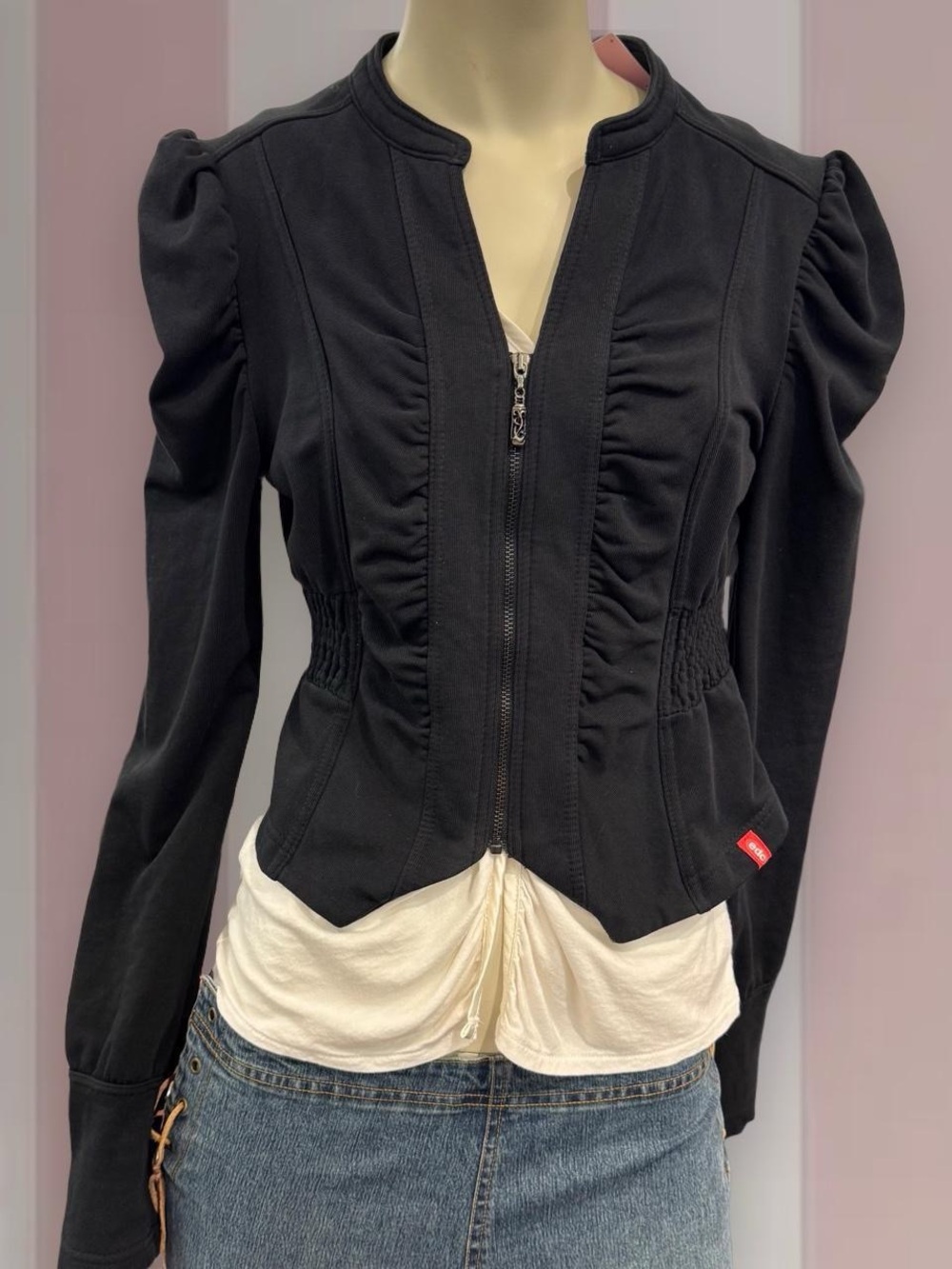 Edc Vintage Y2K grunge puff-sleeve zip up